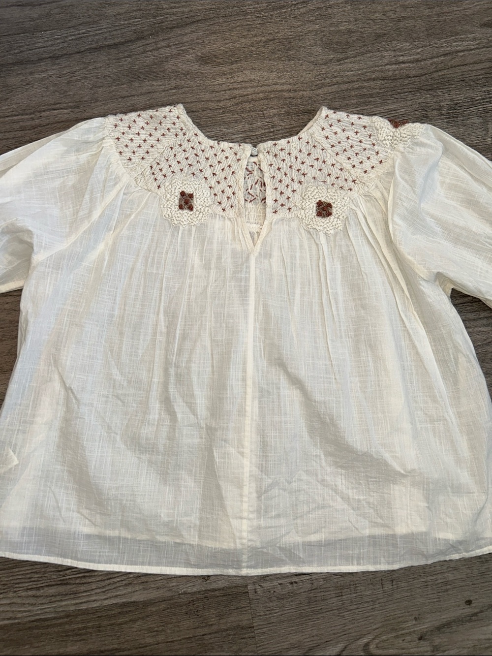 Anthropologie Boho Embroidered Cotton Peasant Blouse Ivory XL - Picture 5 of 9